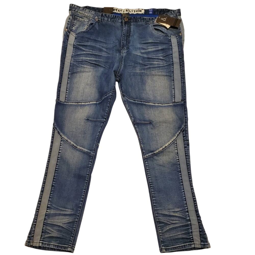 Beat & Rhythm Men's Destressed Denim Jeans Side Stripe W44 L 32 NWT